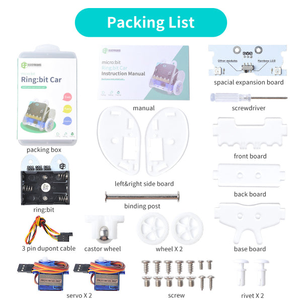 micro:bit Ring:bit V2 Kit Micro Car, micro:bit Coding Starter car kit with Wiki Tutorial (Without micro:bit Board) - ElecFreaks | 30 Pack